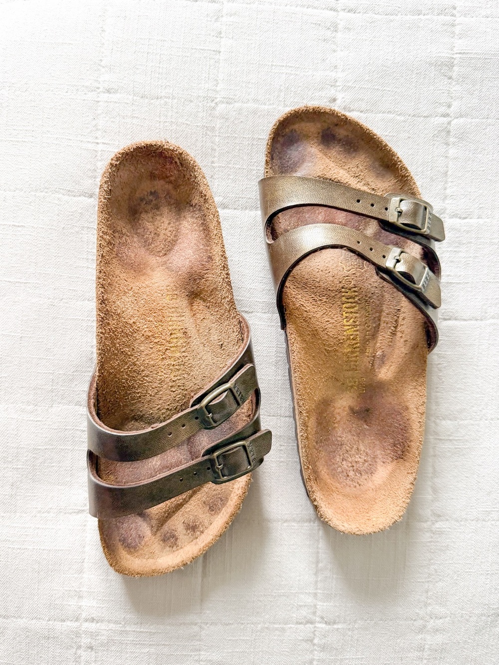 Birkenstock Ibiza Metallic Taupe Bronze Sandals Size 38